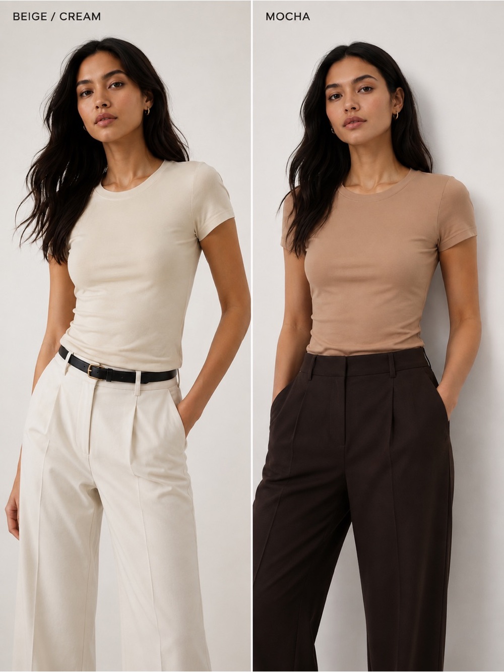 TAHARI Smooth Contour Seamless T-Shirt 2 Pack Beige Mocha XL